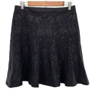 Elie Tahari Black Embroidered Floral Wool Blend A-Line Skirt
